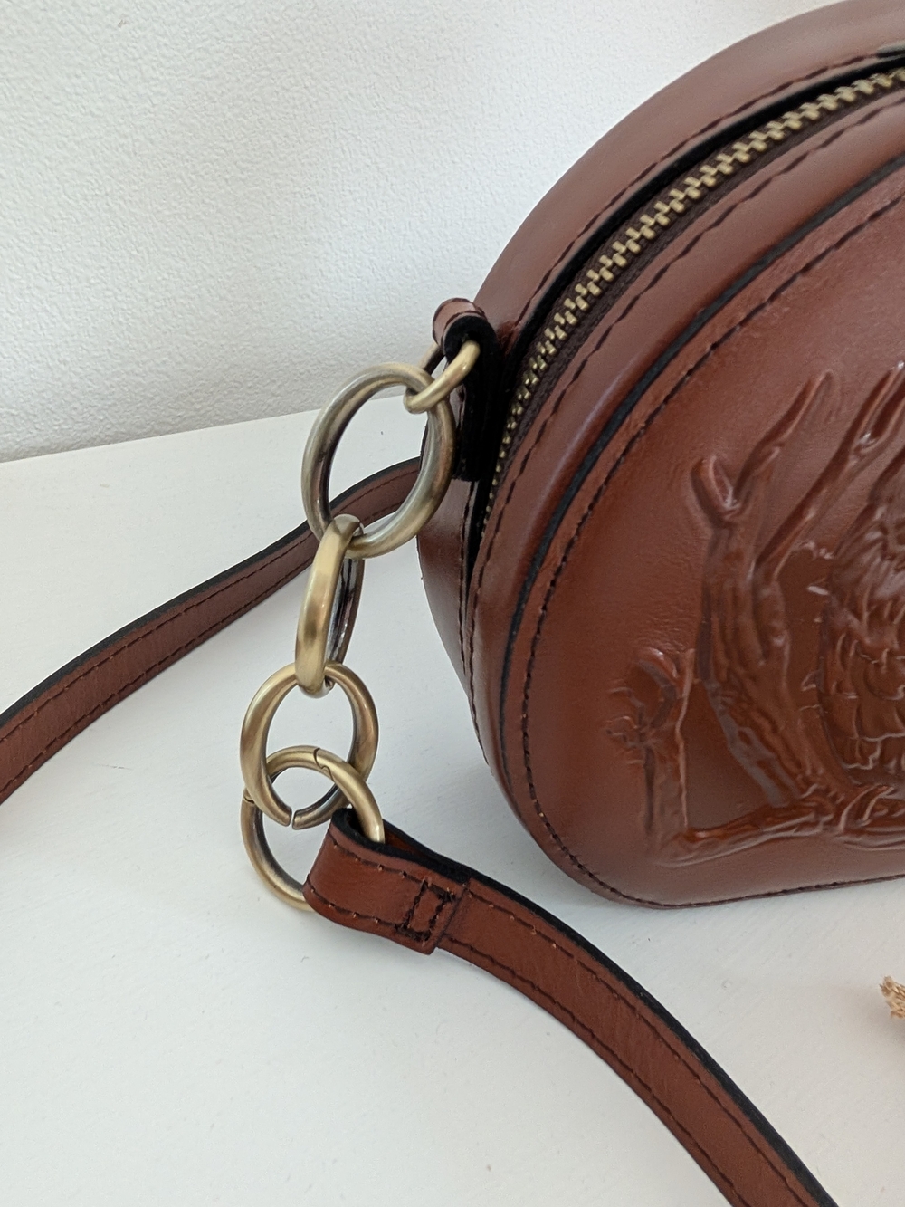 Patricia Nash Brown Embossed Owl Round Crossbody Bag - Picture 5 of 9